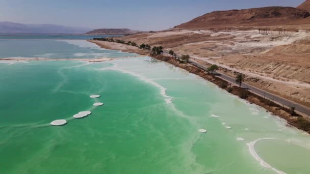 Belles plages de la mer morte à ein bokek en Israël. vue aérienne — Video