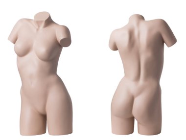 elleri, ayakları ve beyaz arka plan üzerinde baş olmadan kadın çıplak manken. arka görünüm