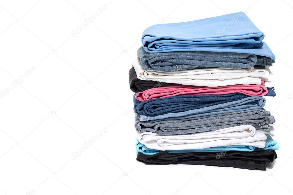 Denim jeans texture. Multicolor jeans background. Pink, grey, black and blue colors.