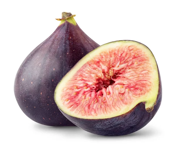 Isolated figs. Whole and half figs isolated on white background, with clipping path — Stock Photo, Image