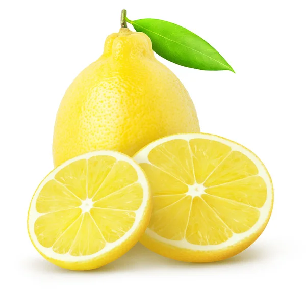격리 한 레몬 전체 레몬 및 클리핑 패스와 함께 흰색 절연 슬라이스 — 스톡 사진