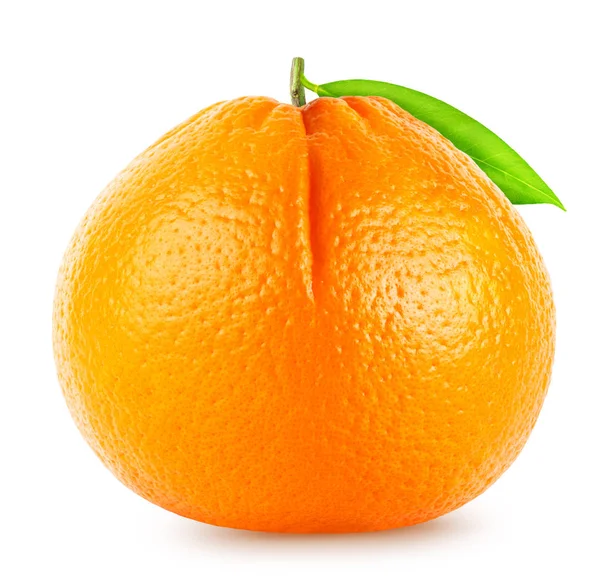 Vereinzelte Orangenfrüchte. ganze einzelne Orange mit Blatt isoliert auf weißem Schneidepfad — Stockfoto