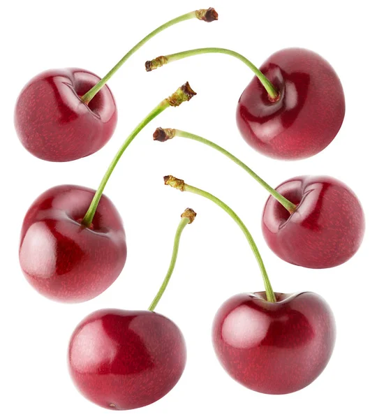 孤立的樱桃。收集不同的樱桃水果隔离在白色背景与剪裁路径 — 图库照片