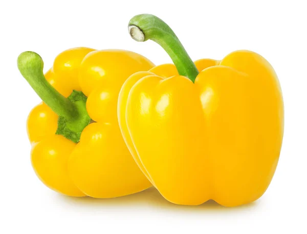 在白色背景上查出的两个黄色甜椒与剪裁路径 — 图库照片