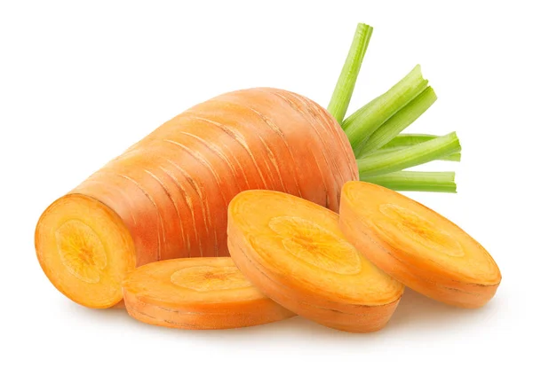 Απομονωμένα τα καρότα. Κόψτε καρότο με φέτες που απομονώνονται σε λευκό φόντο, με διαδρομή αποκοπής — Φωτογραφία Αρχείου