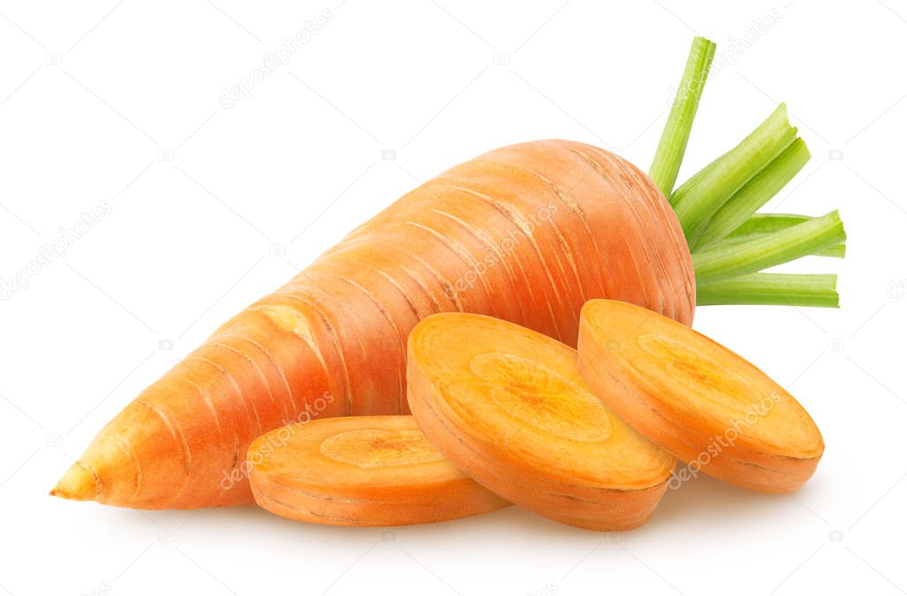 Isolated carrots. Whole carrot with slices isolated on white background, with clipping path