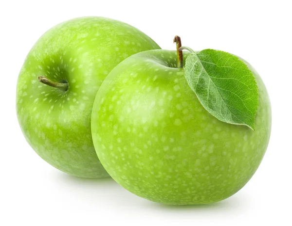 Izolované jablko. Dvě zelené jablko ovoce izolovaných na bílém pozadí, s ořezovou cestou — Stock fotografie