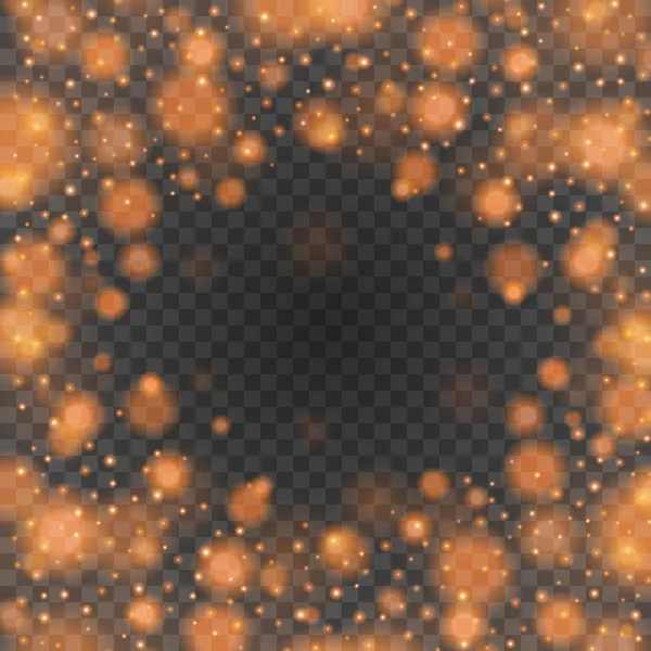 Bokeh luz naranja brilla en la ilustración del vector de fondo de transparencia . — Vector de stock