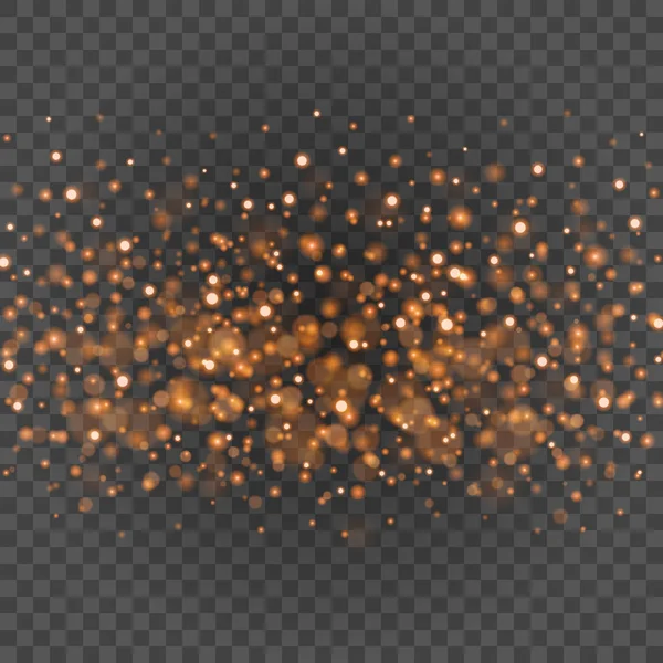 Bokeh clair orange scintille sur fond transparent illustration vectorielle . — Image vectorielle