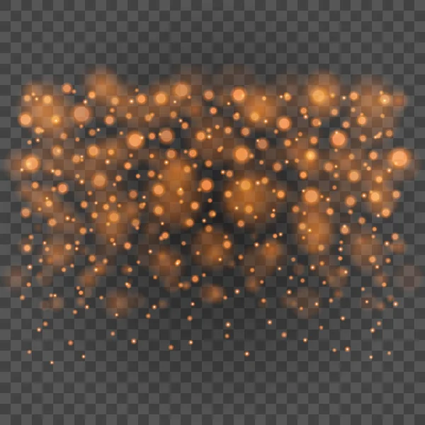 Bokeh clair orange scintille sur fond transparent illustration vectorielle . — Image vectorielle