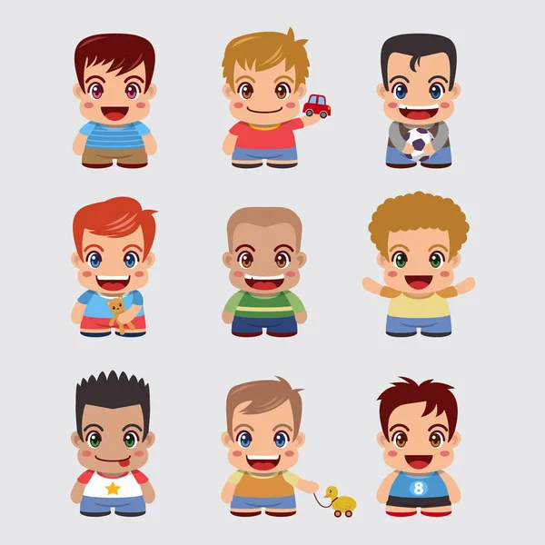 Çizgi film çocuklar gülümseyen ve oyuncaklar ile oynama farklı ırkların kümesi