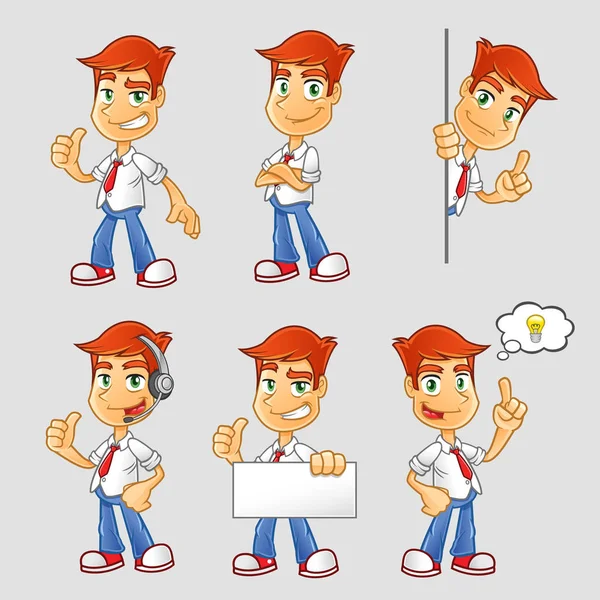 Conjunto Personagem Homem Dos Desenhos Animados Trabalhador Diferentes Poses Expressões — Vetor de Stock