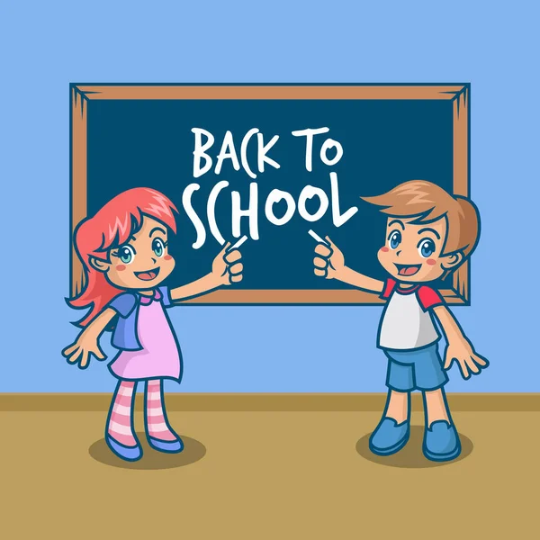 Mutlu küçük kız ve oğlan yazma yazı tahtası üzerinde