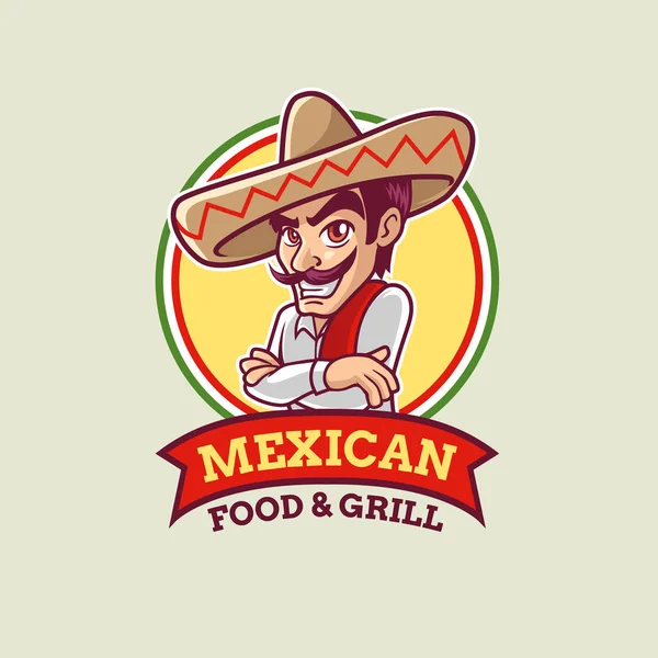 Mexicano Desenho Animado Cara Logotipo Modelo —  Vetores de Stock