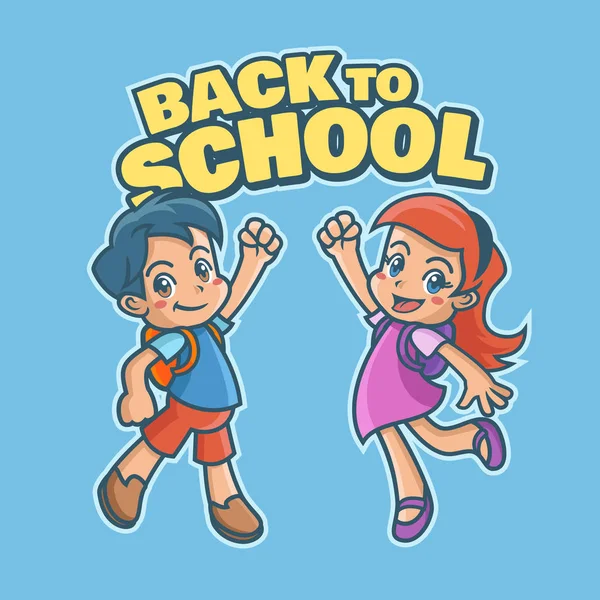 Mutlu küçük kız ve oğlan okula geri