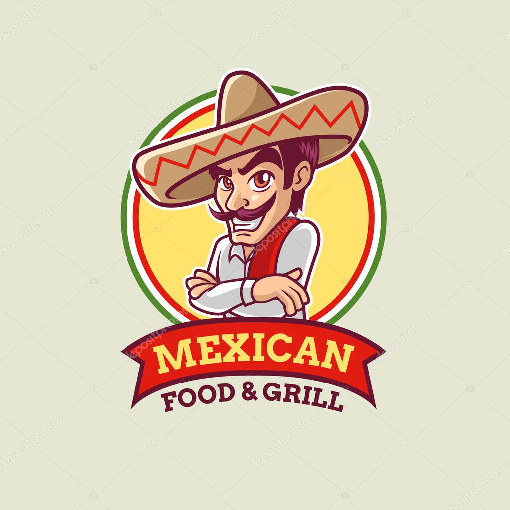Mexican cartoon guy logo template
