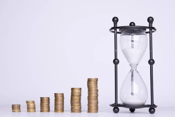 Stacks Money Hourglass White Background Stock Picture