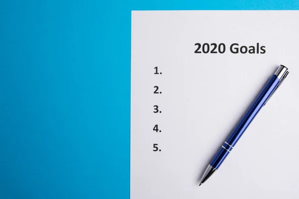 List of goals for 2020. . From Above. Copy space