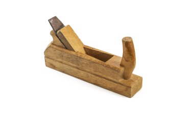 El ile marangoz aracı. Planer tahta tedavisi, beyaz arka planı için