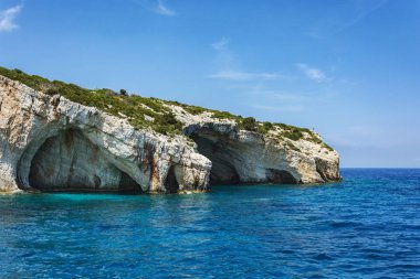Deniz manzarası. Mavi Mağara, Zakynthos Adası (Yunanistan)