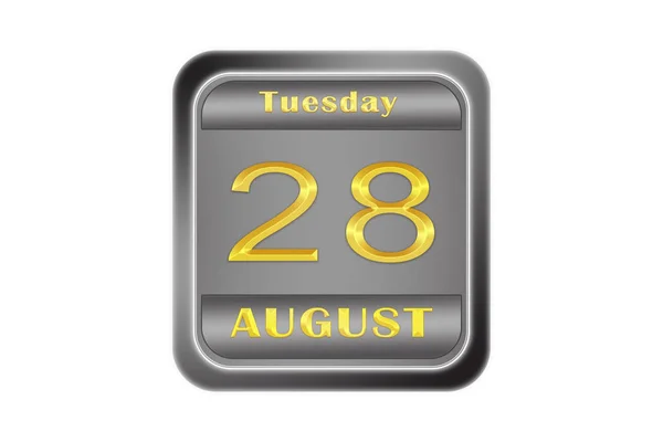 Embossed Metal Plate Gold Date Stamping August Tuesday — Stock Photo, Image