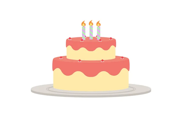 Illustrated drawing of a festive cake of two tiers with three candles