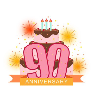 Resimli görüntüsüyle numarası doksan, pasta, havai fişek ve yıldız yağmur