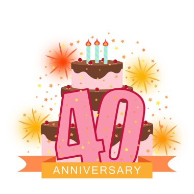 Resimli görüntüsüyle sayısı kırk, pasta, havai fişek ve yıldız yağmur