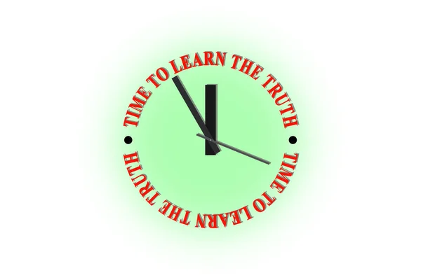 Clock with the words TIME to LEARN the TRUTH. The clock shows the time 23:55