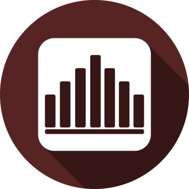 Vektör. Koyu kırmızı renk çemberi üzerinde grafik simgesi olan beyaz kare