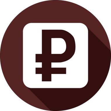 Vektör. Rus Rublesi koyu kırmızı bir daire üzerinde iz ile beyaz kare