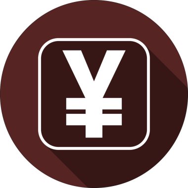 Vektör. Koyu kırmızı bir kare daire üzerinde gölgeli kontur Japon yeni işaretidir