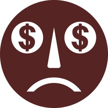 Vektör görüntü. Gözde doları sembollerle üzgün smiley