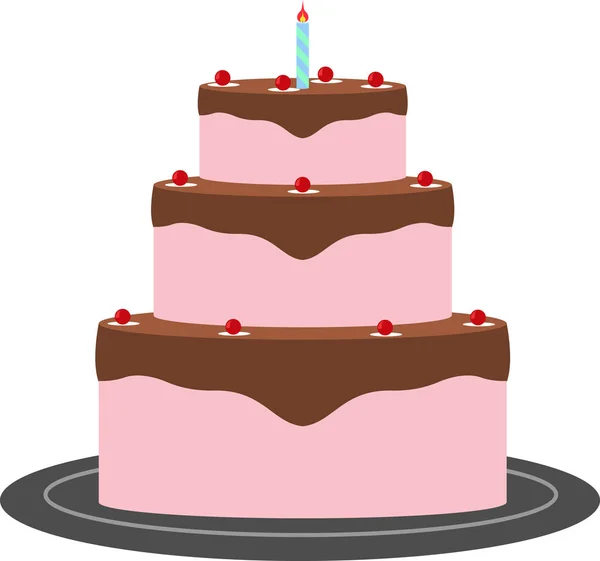 Pastel Festivo Con Una Vela Imagen Vectorial — Vector de stock