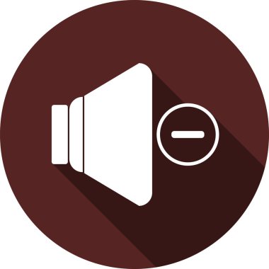 Vektör görüntü. Ses seviyesini azaltma bir koyu kestane daire sembolü ile hoparlör simgesi