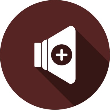 Vektör görüntü. Koyu kestane daire üzerinde bir artı işareti ile hoparlör simgesi