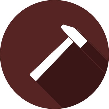 Uzun gölge beyaz düz görüntü. Çekiç simgesi. 