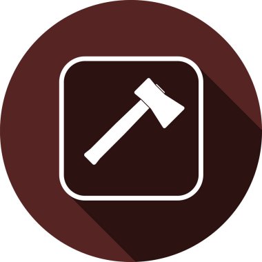 Bir balta simgesi. Beyaz kare dağılımı ile uzun gölge beyaz düz görüntü