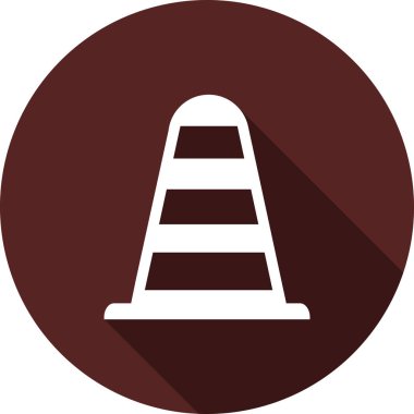 Trafik koni simgedir. Uzun gölge beyaz düz görüntü