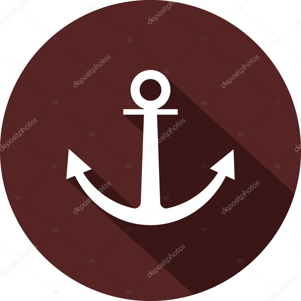 Anchor icon. Flat white image with long shadow