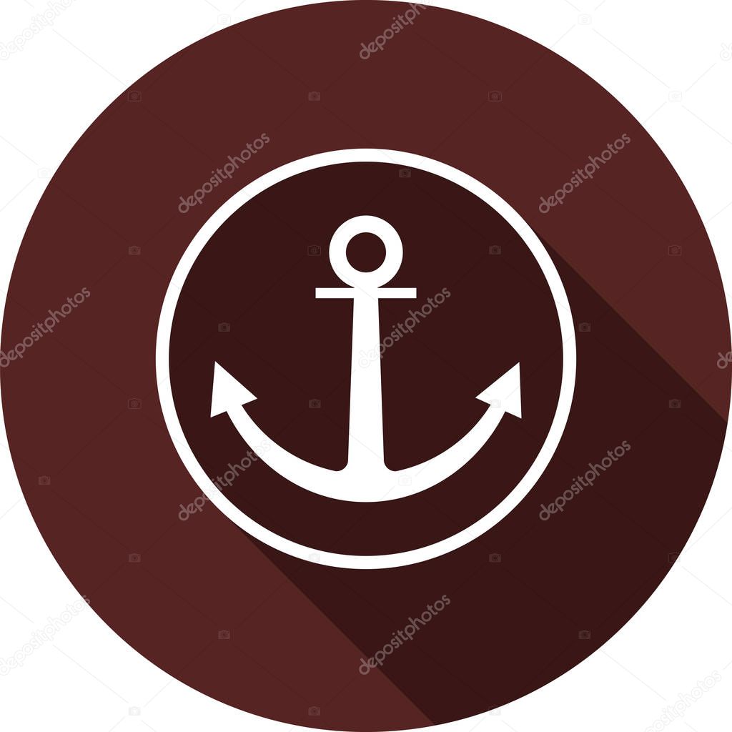 Anchor icon in the white circle outline. White flat image with long shadow