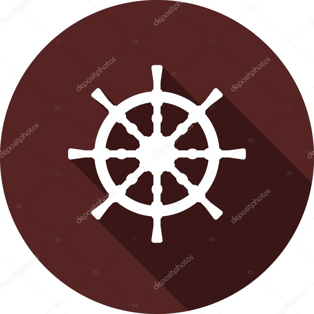 Sea wheel icon. Flat white image with long shadow