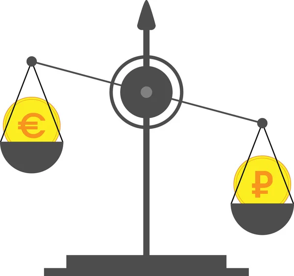 Las Balanzas Una Moneda Con Símbolo Del Rublo Ruso Pesa — Archivo Imágenes Vectoriales