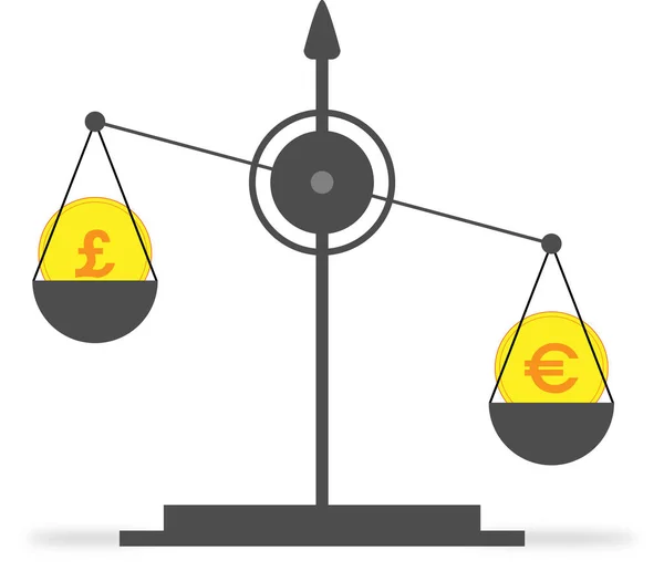 Sur Les Balances Symbole Euro Emporte Sur Symbole Livre Anglaise — Image vectorielle