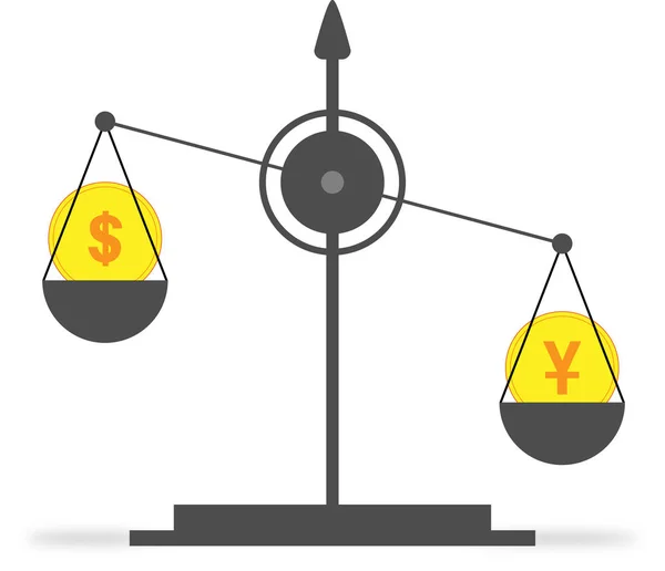 Las Balanzas Moneda Con Símbolo Del Yuan Supera Moneda Con — Archivo Imágenes Vectoriales