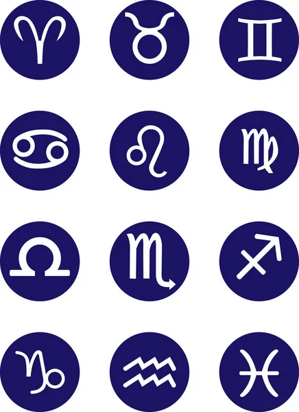 Círculo Azul Signos Zodíaco Ícones Imagem Plana —  Vetores de Stock