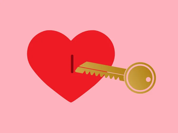 Καρδιά Σιλουέτα Κλειδαρότρυπα Και Κλειδί Ροζ Φόντο — Διανυσματικό Αρχείο