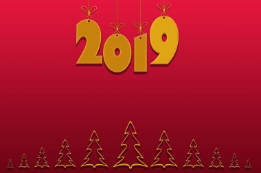 Tebrikler yeni yıl 2019 ile oluşturmak için şablon. Degrade kırmızı arka plan, yazıt ve altın numaraları 2019 için yer