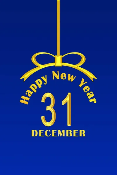 Template for new year greetings in the form of a Christmas ball with a gold inscription and date, blue background