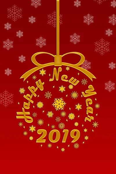 Illustration Glückwünsche Zum Neuen Jahr 2019 Roter Hintergrund Mit Schneeflocken — Stockfoto